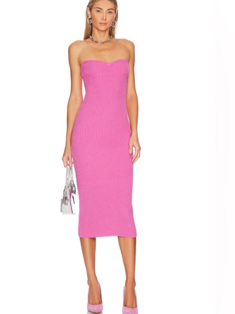Anthropolgie revolve line and dot pink strapless knit dress midi dress small
